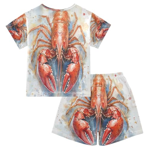 Pajama Sets Short Sleeve Red Blue Crawfish Soft Cotton Summer Sleepwear 2 Piece PJS Size 5-14T2