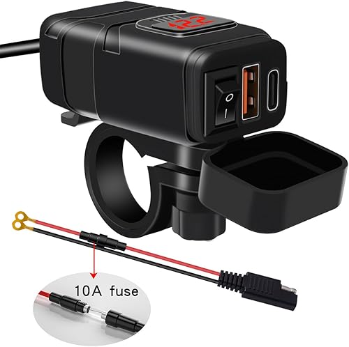 Miniatura 5 de Cargador de teléfono USB para motocicleta, adaptador SAE a USB impermeable con voltímetro e interruptor de encendidoapagado, cargador doble de carga