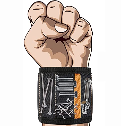 Size-adjustable Magnetic Wrist Band, Wristband for Holding Screws with 15 Strong Magnets, Tool Band Cool Christmas Gifts for Dad, husband Stocking Stuffers for Screwdriver Tool Parts