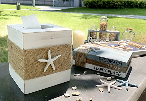 Somto Beach Rustic White Wood Square Tissue Box Cover,Farmhouse Bathroom Accessories Starfish Decor Tissue Holder With Slide-Out Bottom Panel… #TOP3