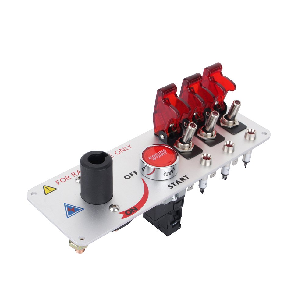 DC 12V 5 en 1 Panel de interruptores de palanca de encendido abatible, botón de arranque del motor del coche, para coche deportivo de competición con indicador rojo LED