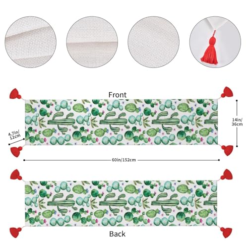 Chemin de table de Noël cactus vert 35x152 cm avec pompon pour salle à manger