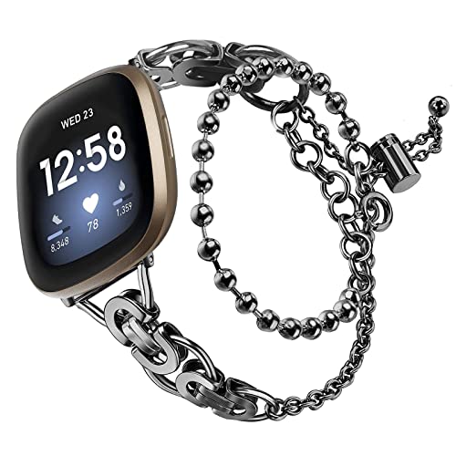 Fitbit Versa 4 & Versa 3 �o���h ���f�B�[�X ���߉\ �X�e�����X�X�`�[�� ���^�� �_�u���T�[�N�� �r�[�Y �`�F�[�� �u���X���b�g �o���h Fitbit Sense 2&Sense 1�Ή� (versa4/sense2�A�u���b�N)
