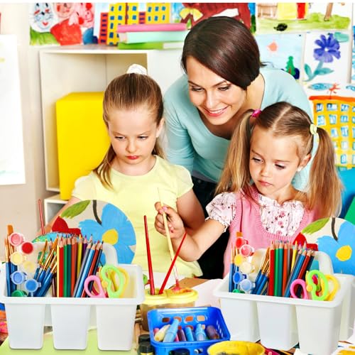 Image of WILLBOND 12 Pcs Classroom Storage Caddies Stackable Utility Caddies with 4 Compartment Plastic Caddy with Handle Portable Storage Bins Organizers for Kids Schools Art Craft Supplies(White)