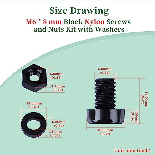 Pzsmocn 150 Pieces/50 Sets M6*8 mm Plastic Black Nylon Cross Round Head Screw Hexagonal Nut Combination Kit - Image 4