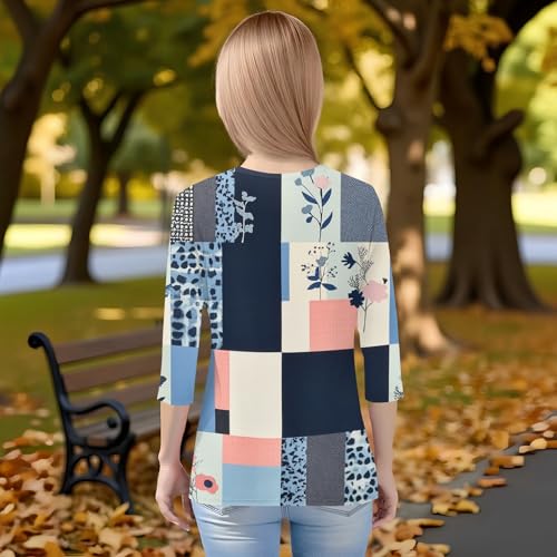 3/4 Length Sleeve Girls Shirts Trendy Fall Crew Neck Tops Fashion Floral Print 3/4 Sleeve Casual Blouses Outfits Loose4
