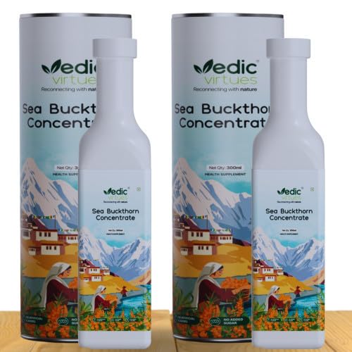 Image of Himalayan Sea Buckthorn Juice Concentrate 600ml (300 ml X 2) | 99.9% Pure Natural Pulp | Refreshing Taste | Rich in Omega 3,6,7,9 & Vitamin C | Supports Immunity, Gut & Skin Health