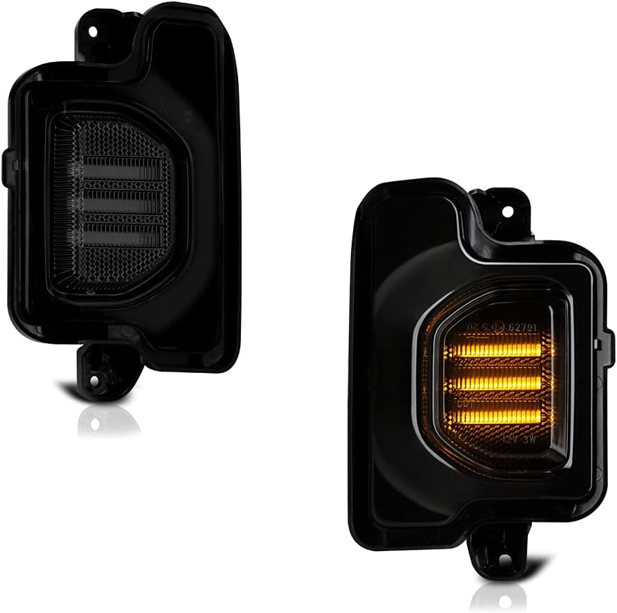 VIPMOTOZ [Sequential Turn Signal] Smoked Lens Amber LED Strips Side Mirror Indicator Light Turn Signal Blinker Lamp Replacement For 2018-2023 Jeep Wrangler JL, Driver & Passenger Side