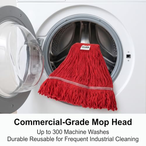 Image of 1 Pack 20.5 oz Cotton String Mop Head, Heavy Duty Red Replacement Mop Refill, Machine Washable for Commercial Industrial Floor Cleaning (Red)