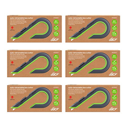 Slice Auto-Retractable Box Cutter, Heavy Duty Utility Knife, Safe Ceramic Blade Lasting 11x Longer than Metal, 6 Pack by Slice - Used condition - US$56.42