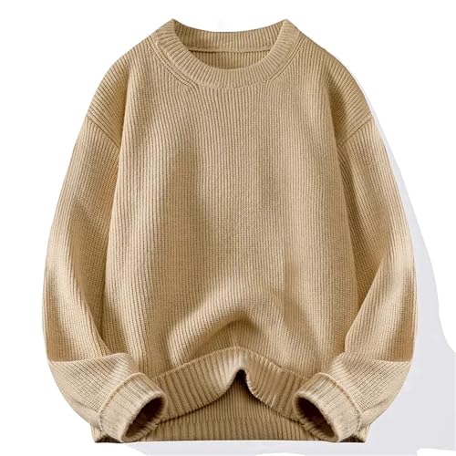 Men's Crew Neck Sweater Solid Trend Thickened Knitwear Winter Casual Warm Sweater Long Sleeve Vest3