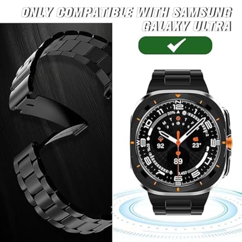Image of TechTrendz No Gap Metal Straps For Samsung Galaxy Watch 7 Ultra 2024, Solid Stainless Steel Business Wristband For Samsung Watch 7 Ultra - Black