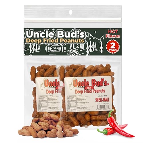 Uncle Buds Deep Fried Peanuts In Shell (2-Pack) | Premium Shelled Hot & Spicy Peanuts with High Protein & Bold Crunchy Flavor | Ideal Snacks for Gatherings Camping & Roadtrips | Heathy Nuts in Shell