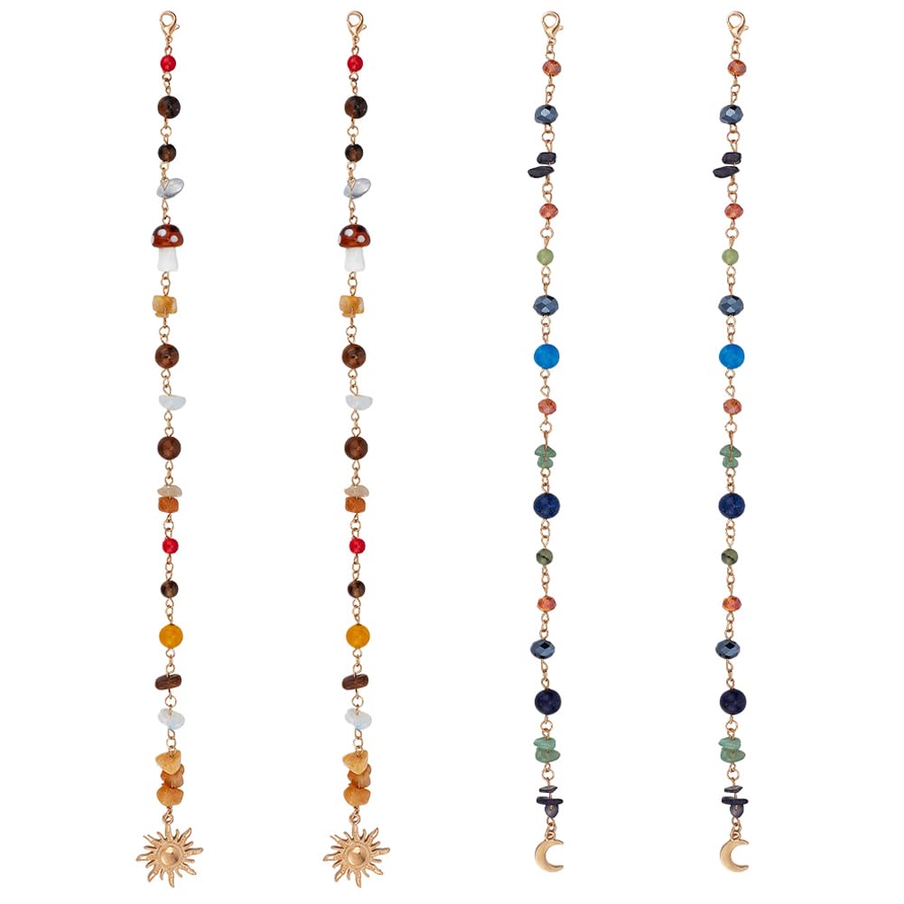 FINGERINSPIRE 4 cadenas de pelo trenzadas con borlas largas de 285 mm, cadena de pelo trenzada colorida con colgante de sol y luna, accesorios de borla con cierre de langosta para decoración de
