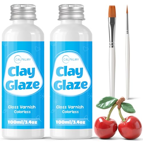CALPALMY (2-Pack) 100ml Gloss Glaze Varnish Kit for Air Dry Clay Sealer, Waterproof, Gloss Finish -...