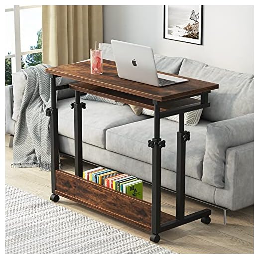 Tribesigns Portable Desk for Sofa and Bed, Height Adjustable Laptop Table Small Standing Desk Rolling Computer Cart Workstation with Keyboard Tray on Wheels for Home Office