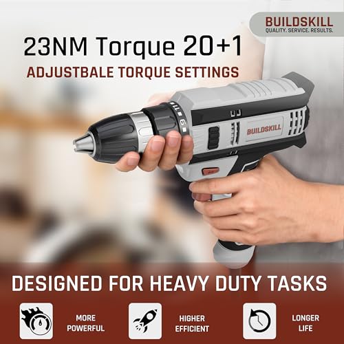 Image of BUILDSKILL 350W Electric Screwdriver |Vairable Speed | 0-1000RPM Copper Motor | Forward-Reverse | LED Light | 10MM Quick Release Chuck | 23NM Max Torque | 20+1 Adjustments | 1.8M Cable | TPR Soft Grip