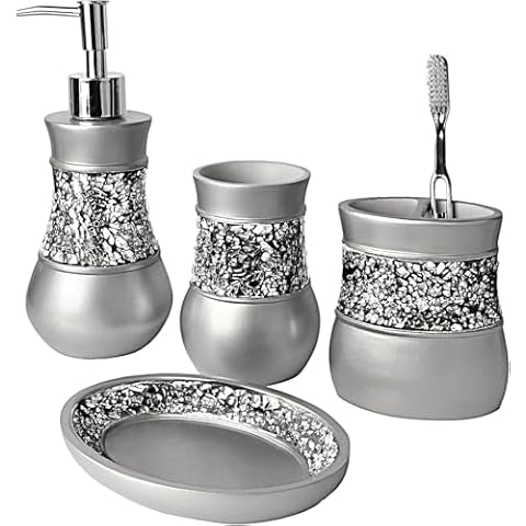 Creative Scents Silver Mosaic Bath Accessory Set Cover
