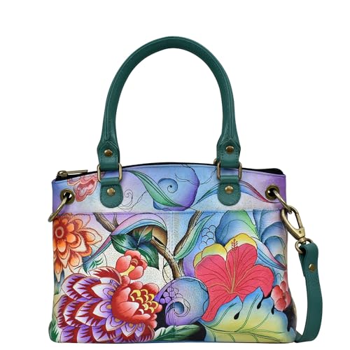 Anna by Anuschka Women's Original Genuine Leather Hand-Painted Small Satchel - Leather Handbag for Women - Whimsical Garden