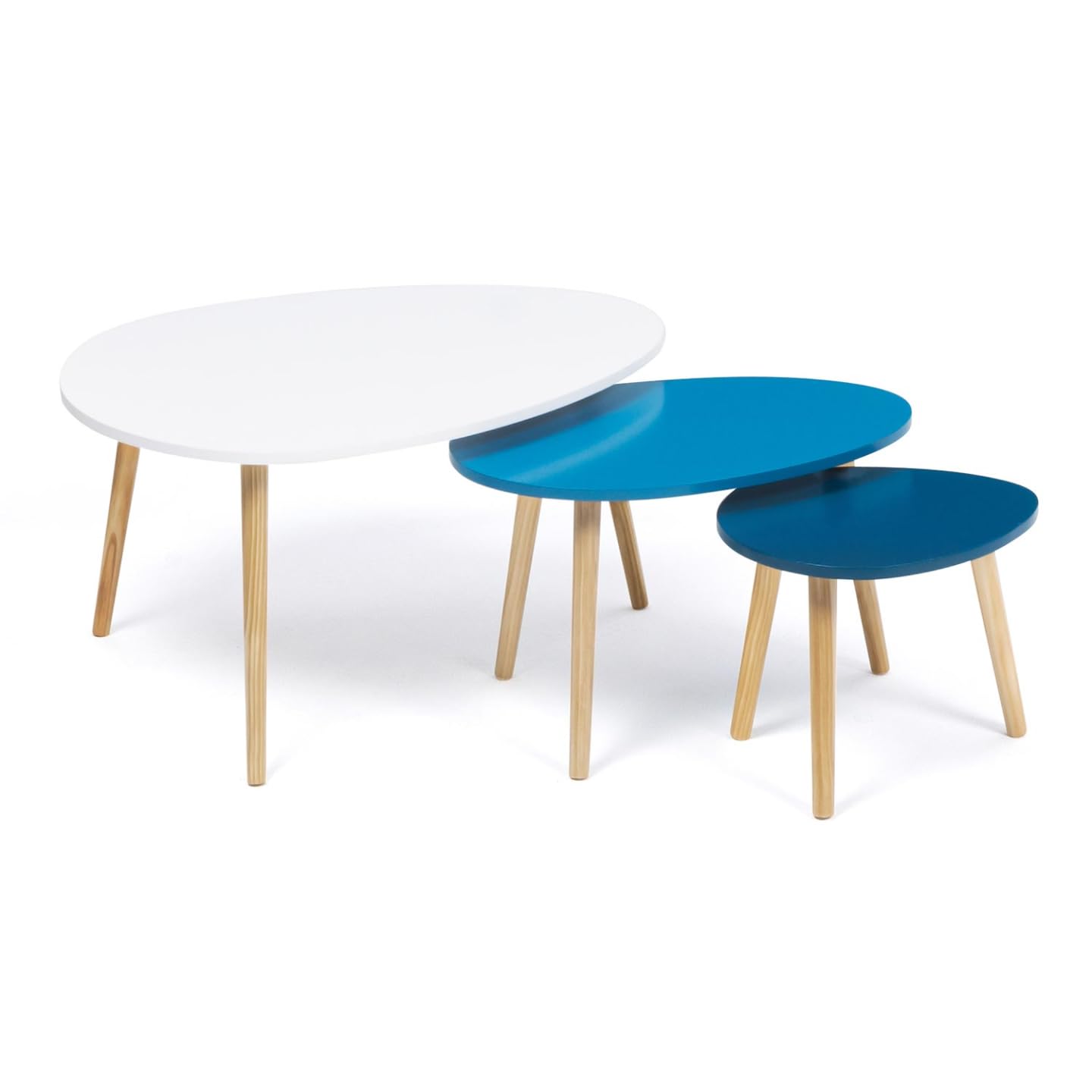IDMarket - Lot de 3 Tables Basses gigognes Gaia laquées Blanc Bleu scandinave