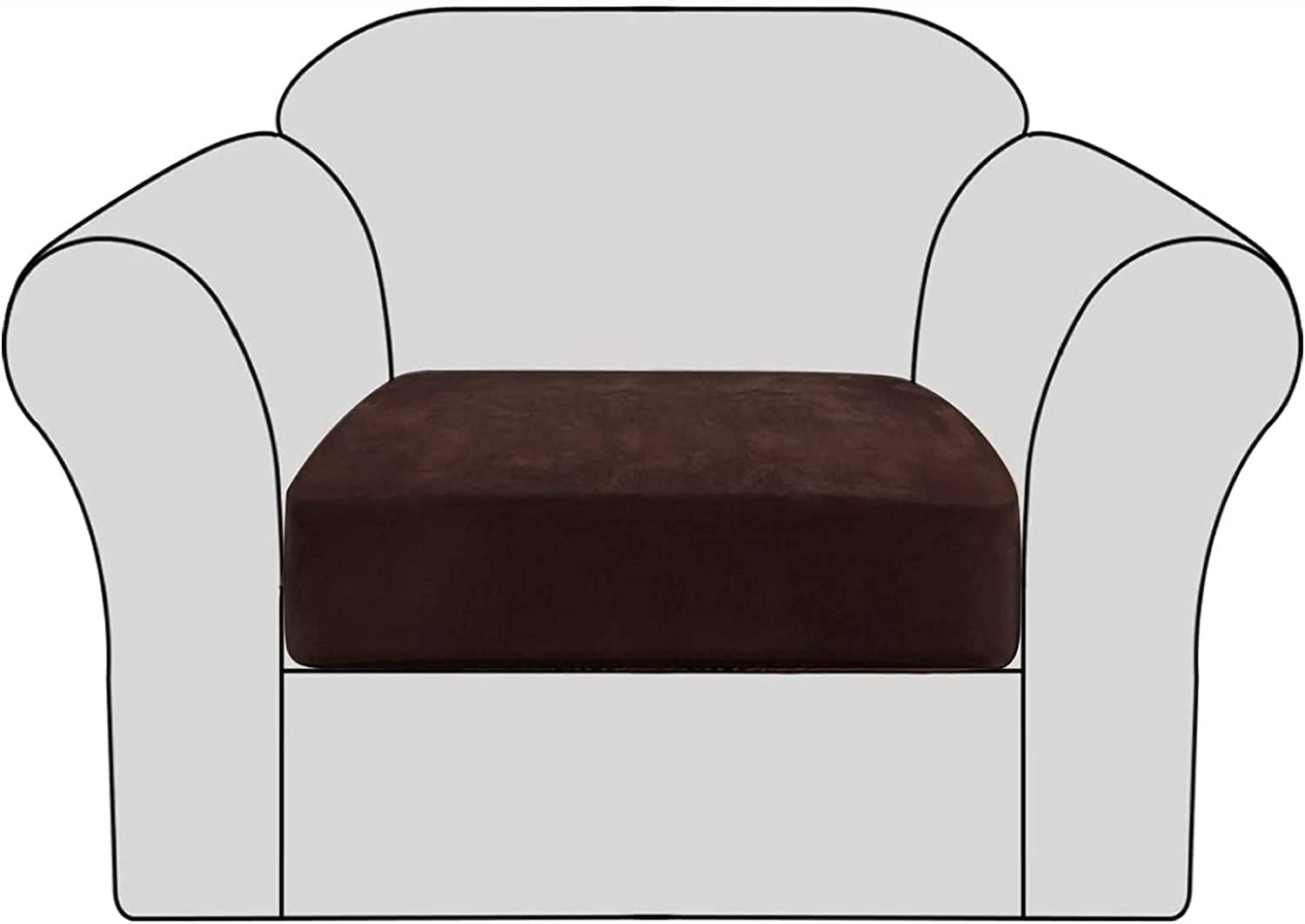 YYHSND Stretch Sofa Seat Cushion Covers Velvet, Sofa Cushion Slipcovers Non-Slip with Elastic Bottom, Couch Cushion Covers for Individual Cushions (Color : Coffee, Size : 1 Seater (1 PCS))