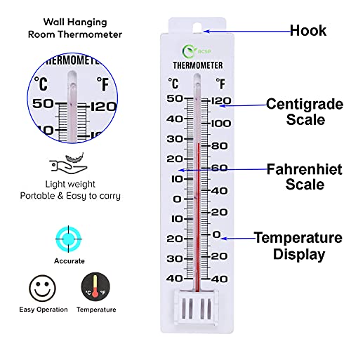 Image of RCSP Room Thermometer Wall Hanging Indoor & Outdoor Temperature Measuring with C & F Scale Easy Operation Durable High Accuracy