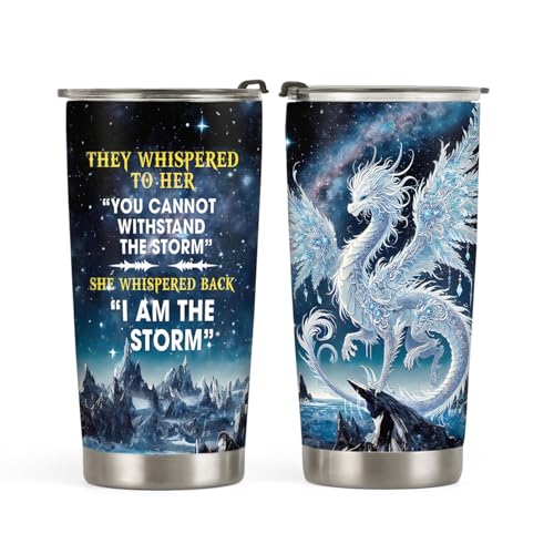 20oz Storm Ice Dragon Tumbler, Dragon I am the Storm, Gifts for Dragons Lovers, Coffee Thermos for Women, Stainless Steel Double Wall Vacuum Insulated Coffee Mug, Travel Cup with Lid