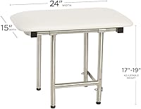 Vista 5 de Seachrome Asiento de ducha plegable de 24 x 15 pulgadas con cojín acolchado blanco para montaje en pared con patas, cumple con ADA