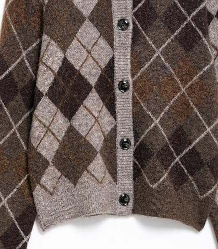 Womens Argyle Preppy Cardigan Sweater Casual Long Sleeve Button Down Color Block Knit Cardigan Spring Fall Knitwears4