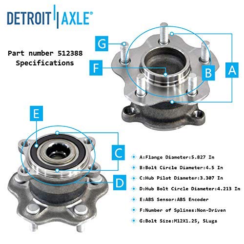 Detroit Axle - 2.5L Front & Rear Wheel Hub Bearings Replacement For 2007-2013 Nissan Altima - 4Pc Set #TOP2