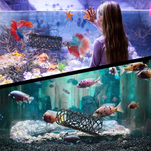 Image of 2Pcs Betta Fish Tank Accessories, Betta Tunnel & Hammock Aquarium Hideout, Bettas Fish Toys with Suction Cups Perfect for Hideout and Play Area, 3.9x2 Inch Platform, 3.9x1.6 Inch Tunnel(Black)