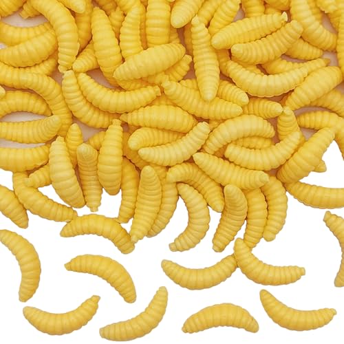 100 Pcs Rubber Maggots Fishing Bait 1 Inch (22mm) Crappie Jigs, Fishing Maggots Bait, Bulk Fishing Grubs for Trout, Crappie, Pan Fish, Bluegill, Fresh Water Fishing Lures Set