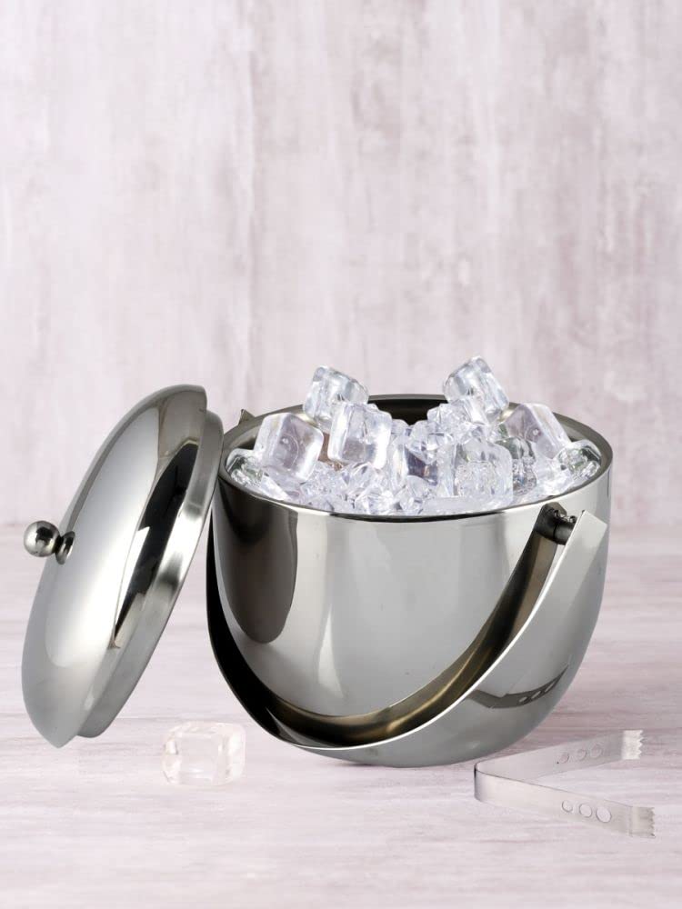 Apple Shape Mirror Finish Ice Bucket Double Wall Insulated Stainless Steel Ice Box with Tong - 1.8L Mirror Finish - Ideal for Home Bar Accessories - Perfect Ice Cube Box for Ice Bucket - Image 2 thumbnail