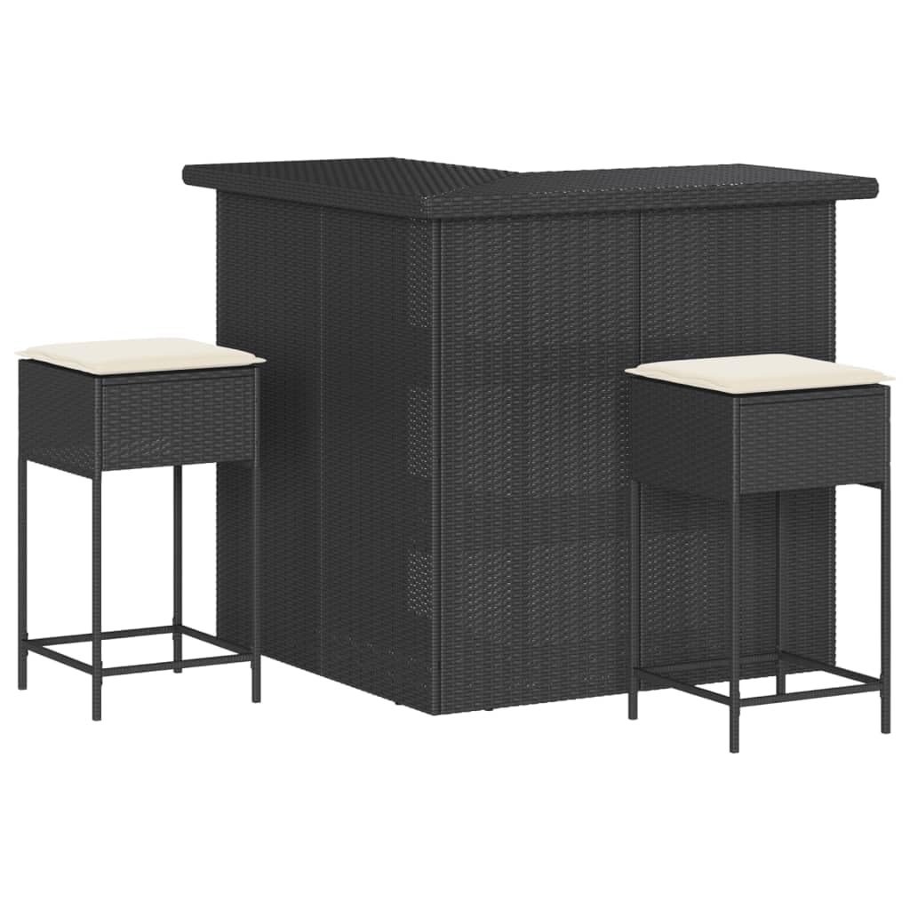 vidaXL Ensemble de Bar de Jardin 3 pcs avec Coussins Noir Poly rotin