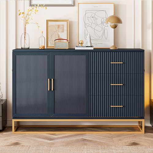 Brabrety Queen Size Murphy Bed with Frosted Glass Doors,Fake Drawers and Metal Legs,for Small Spaces Apartments Studio Guest Room Use (Black#b, Queen)