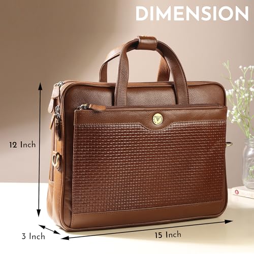 Image of STEVE JHONSON Leather Laptop Bags for Men - 16 Inches Office Bag with Shoulder Strap, Messenger Bag for Travel, Executive Side Handbag with Metallic Closure, Laptop Sling Bag (Tan)