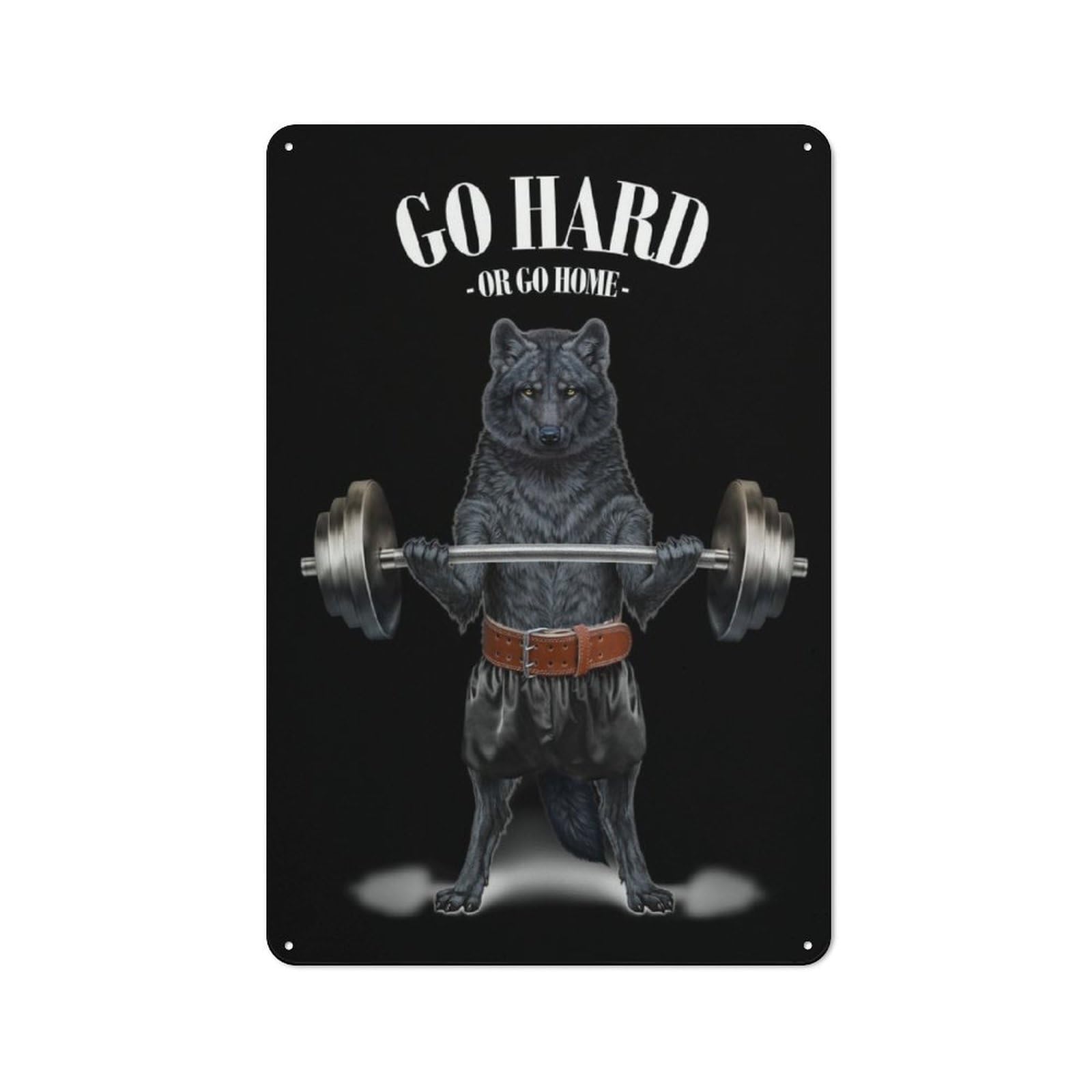 Junmoney Black Wolf Weightlifting Vintage-Inspired Tin Sign 30X20cm For Café Or Restaurant, For Cooler-Month Interiors With Vintage Character