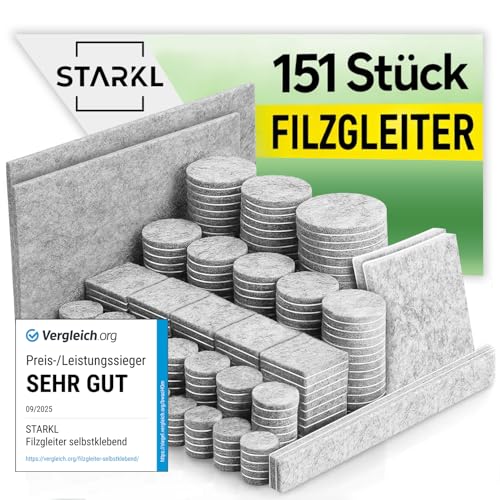 Filzgleiter selbstklebend Grau 151 Stück (4 mm) I Filzgleiter für Stühle I Möbelgleiter aus hochwertigem Nadelfilz I Filz selbstklebend I Stuhlgleiter I Klebefilz für Möbelfüße