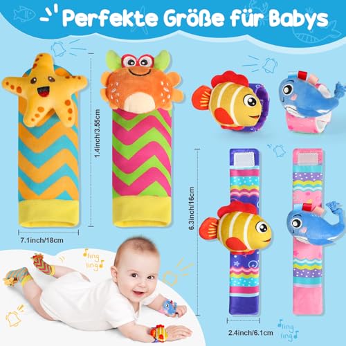 URMYWO 4Pcs Rassel Baby Socken Babyspielzeug Handgelenk Und Neugeborenen-Spielzeug für Babys, Mädchen… – Ansicht 2