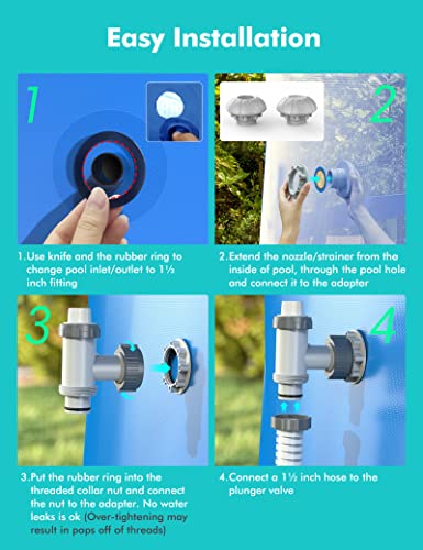 MASCARRY above Ground Pool Parts, Plunger Valves for Pools Replacement Parts, Pool Pump Part with On Off Plunger Valves, 1.5\" Outlet Strainer & Inlet Nozzle, Pool Hose Adapter for Sand Pump