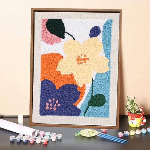 Image of Gylreus Embroidery Punch Needle kit Frame,DIY Embroidery Starter Kits for Beginners and Adults, Embroidery Punch Stitch Kit with Patterns, Tools, Yarns, Frame, Instruction (Pattern A)