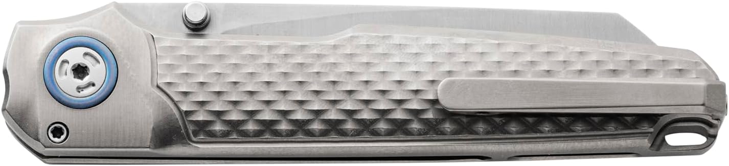 MKM Miura Push Lock Titanium Folding Knife, Sheepsfoot Blade, Milled Handles, Blade Show Knife of the Year Winner, Made in Italy