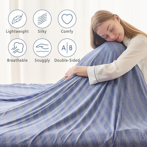 Image of EMME Cooling Blanket Queen Size, Bed Summer Blanket for Hot Sleepers, Thin Lightweight Throw Blanket for Couch, Double Sided Keep Body Cool, Blue Cold Blankets for Sleeping