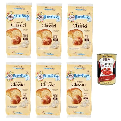 6x Mulino Bianco Kuchen Cornetti Classici Croissant Snack ohne Konservierungszusätze Briosche 240g kekse + Italian gourmet polpa 400g