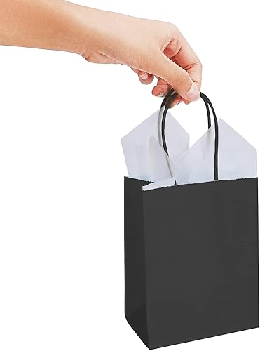 Miniatura 5 de DjinnGlory Paquete de 60 pequeñas mini bolsas de regalo de papel negro pequeñas con asas a granel de 6.3 x 4.7 x 2.75 pulgadas para regalos de