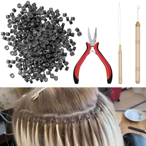 Nano Beads Hair Extensions Kit,1PCS Hair Extension Tools for Kit,Hair Extension Beads For Hair E xtensionsextensions Professional Tools,H air E xtension Pliers and Loop Threader for Extending H air