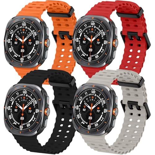 Elaikement 4 Pack Marine Silicone Band for Galaxy Watch Ultra Bands 47mm Men/Women,Waterproof Soft...