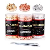 Genuine Gold Foil Flakes with Tweezer 3 Bottles 30 Grams Metallic Foil Flakes for Resin Nail Art Cra