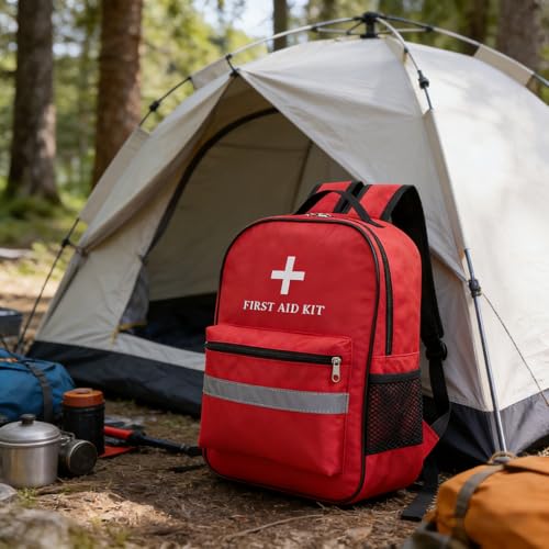 Dmnnlp Pet First Aid Backpack Empty with Portable Bag for Pet First Aid Kits, Home Outdoor Travel Camping Emergency Supplies Storage (Red,White)