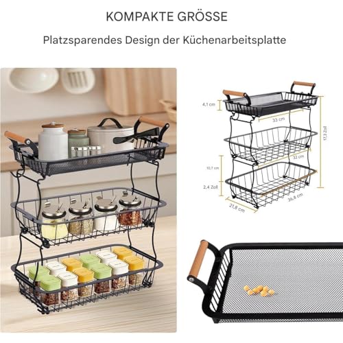 Frutero de 3 niveles: cesta de alambre para encimera de cocina y despensa rústica 7